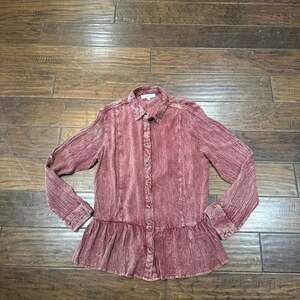 Talori Mauve Corduroy Peplum Button Down Shirt,‎ Size M